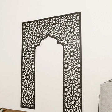 Geometric Design Mihrab - Wooden Islamic Wall Art Decor | 12 - Pointed Star - Islamic Wall Art Store