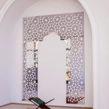 Geometric Design Mihrab - Wooden Islamic Wall Art Decor | 12 - Pointed Star - Islamic Wall Art Store