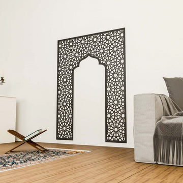 Geometric Design Mihrab - Wooden Islamic Wall Art Decor | 12 - Pointed Star - Islamic Wall Art Store
