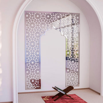 Geometric Design Mihrab - Wooden Islamic Wall Art Decor | 12 - Pointed Star - Islamic Wall Art Store