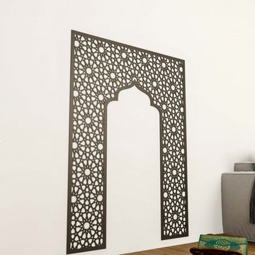 Geometric Design Mihrab - Wooden Islamic Wall Art Decor | 12 - Pointed Star - Islamic Wall Art Store