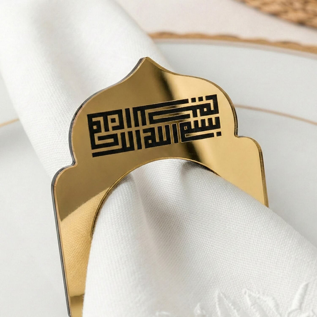 Basmala Kufic Dome Acrylic Napkin Rings – Geometric Islamic Table Decor