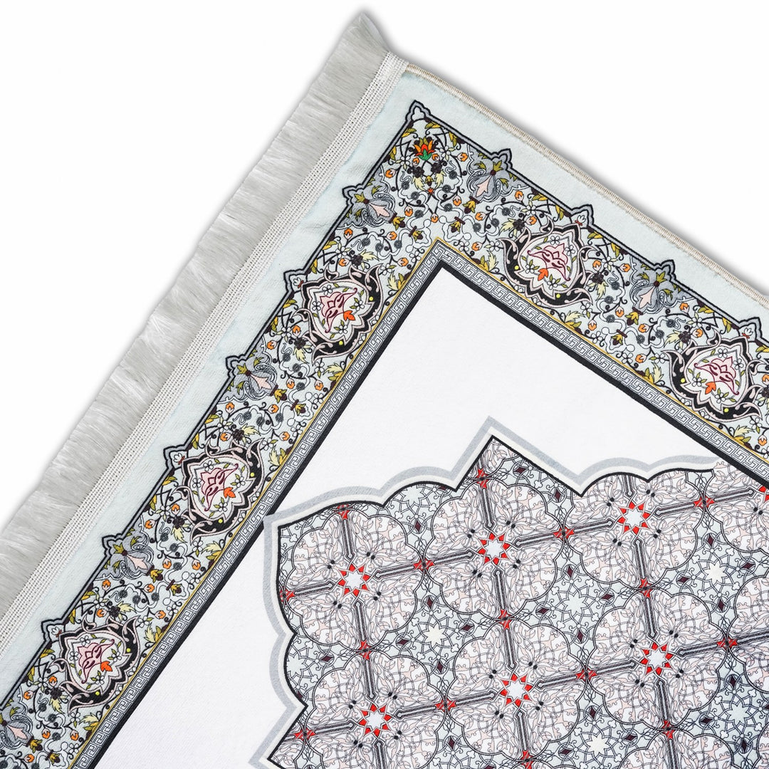 muslim-prayer-carpet-gray-red-geometric-pattern-soft-fabric-islamicwallartstore