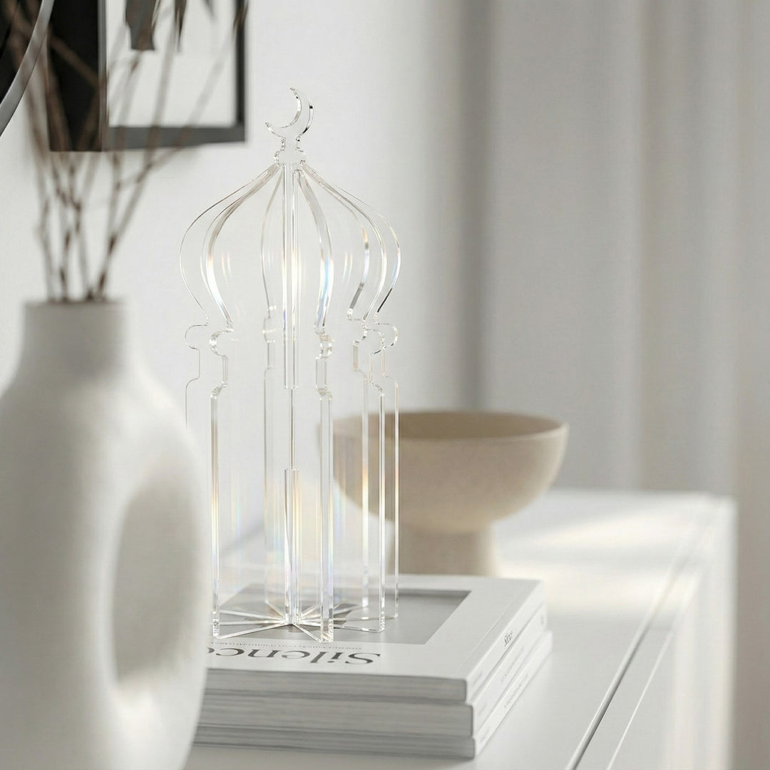 Ramadan 3D Acrylic Mosque Table Decor – Modern Minimalist Interlocking Statue