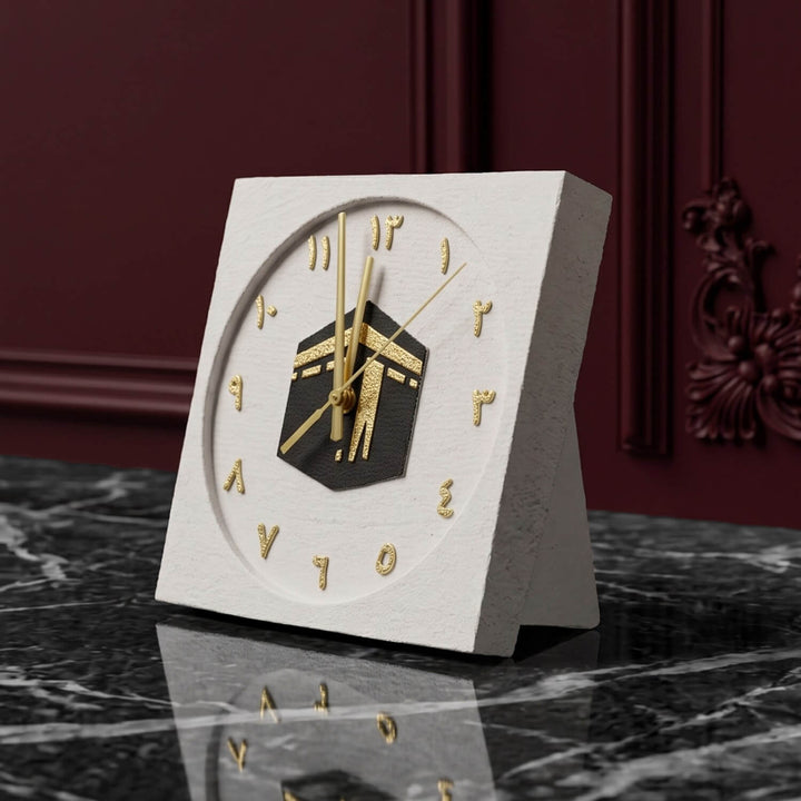 Kaaba Stone Desktop Clock Arabic Numerals Premium Islamic Decor