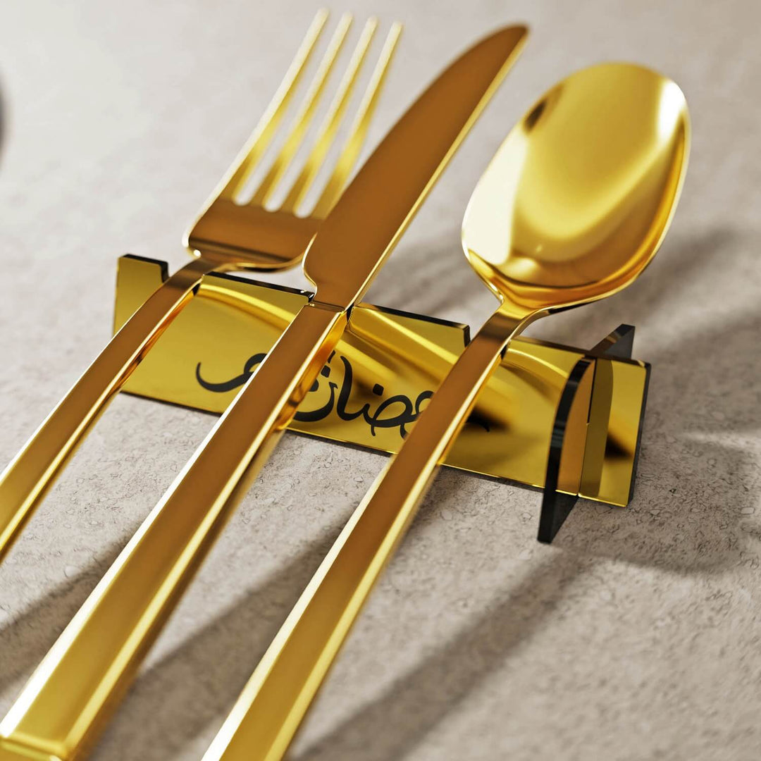 Ramadan Kareem acrylic cutlery holder on a set table