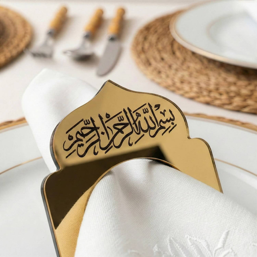 Basmala Dome Acrylic Napkin Rings – Thuluth Script Islamic Table Decor
