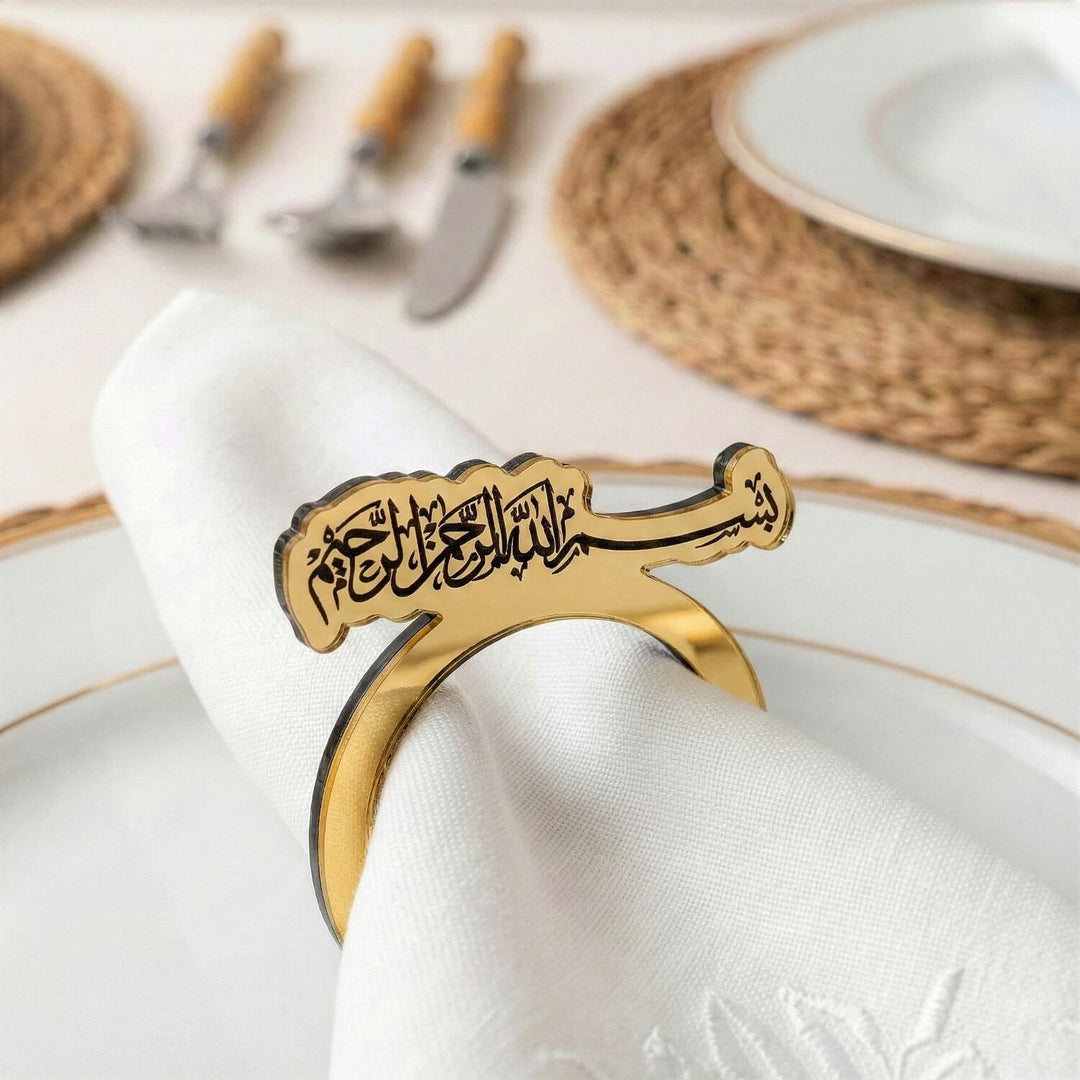 Basmala Thuluth acrylic napkin ring in gold