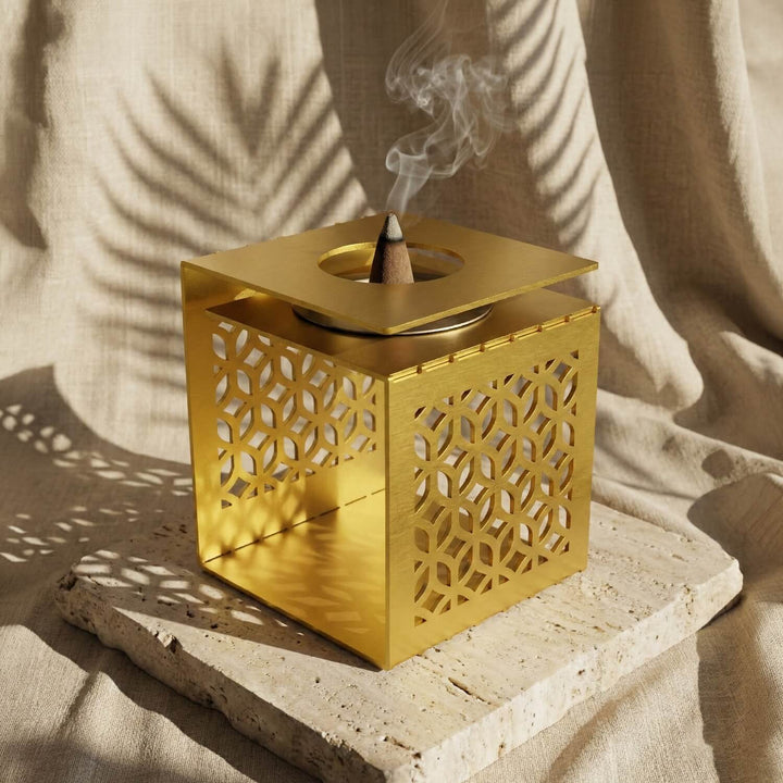 Geometric Fretwork Metal Mabkhara – Modern Islamic Incense Burner