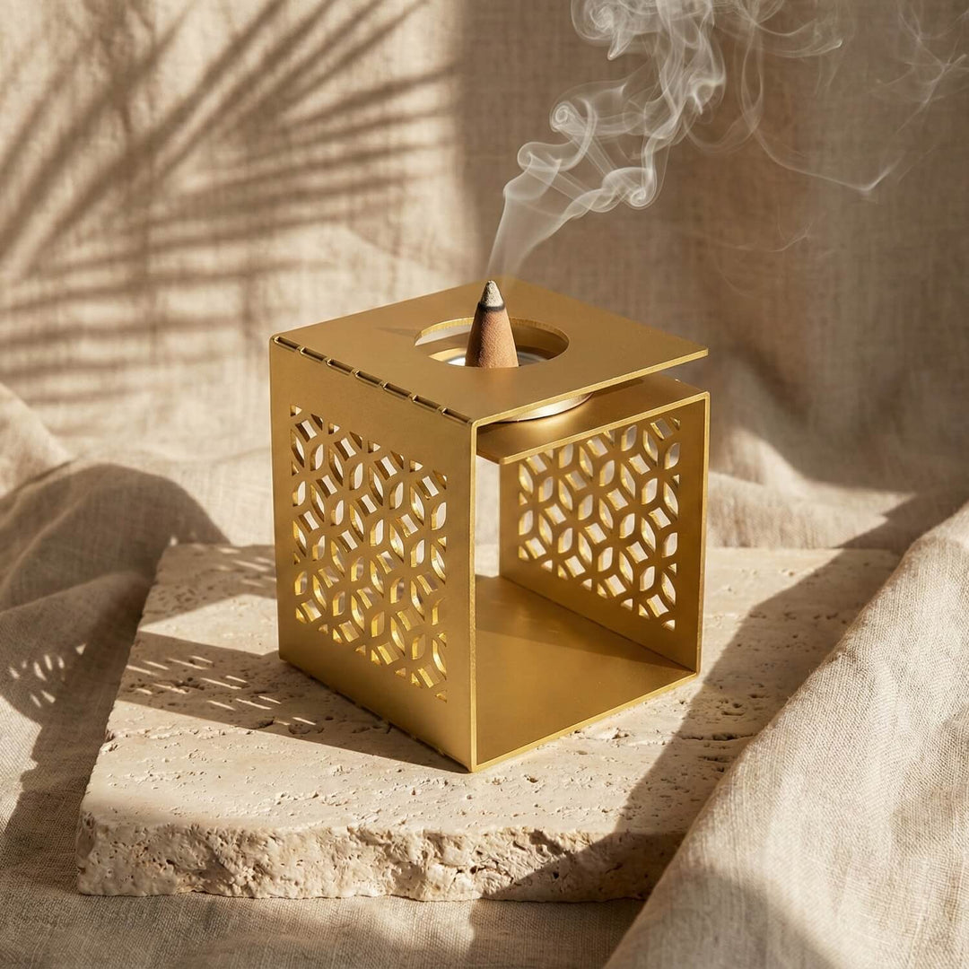 Geometric Fretwork Metal Mabkhara – Modern Islamic Incense Burner