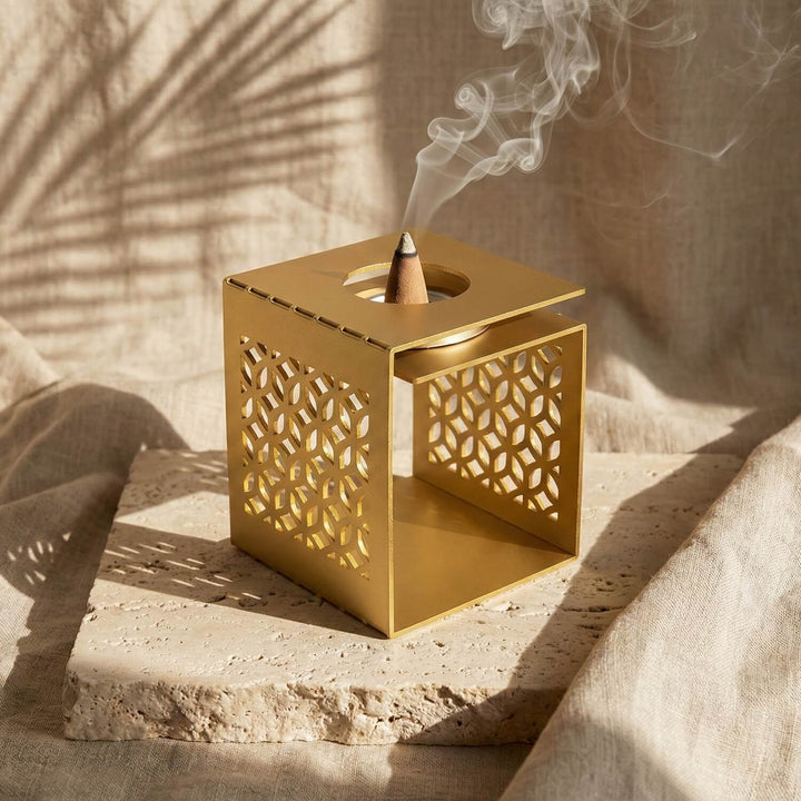Geometric Fretwork Metal Mabkhara – Modern Islamic Incense Burner