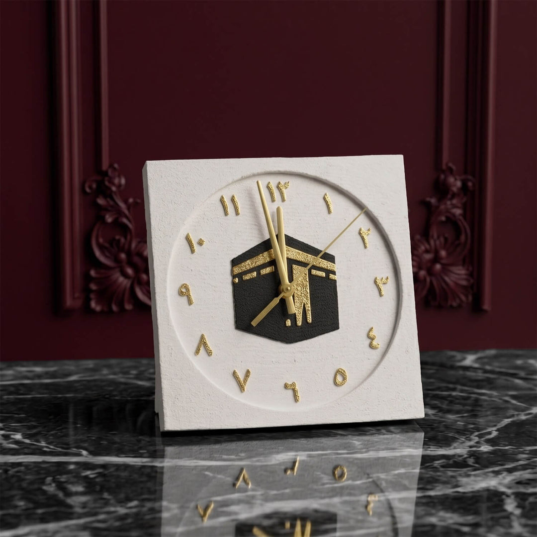 Kaaba Stone Desktop Clock Arabic Numerals Premium Islamic Decor
