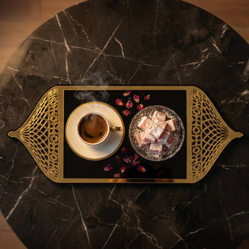 Serviertablett für Ramadan mit Griffen in Form einer Moscheekuppel – Dattel- und Kaffeeplatte