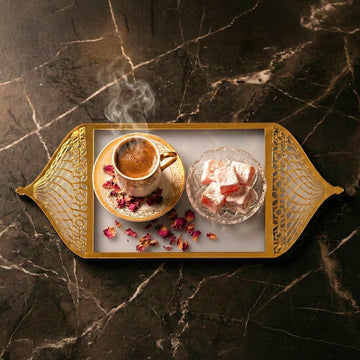 Serviertablett für Ramadan mit Griffen in Form einer Moscheekuppel – Dattel- und Kaffeeplatte