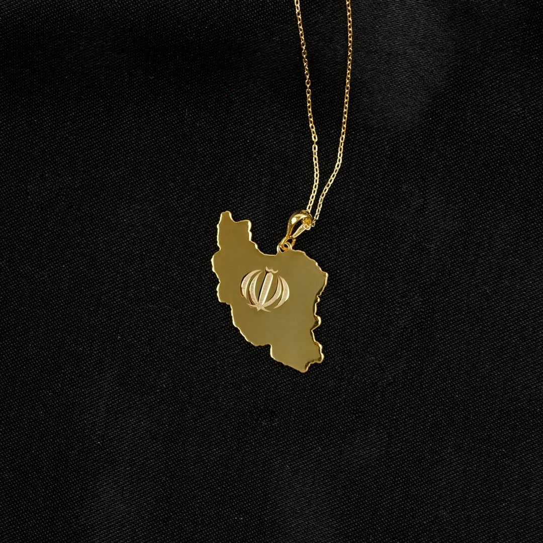 Gold Iran map pendant with chain