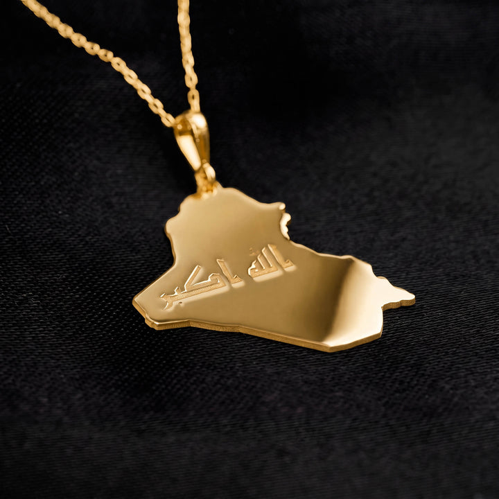 Gold Iraq map pendant with chain