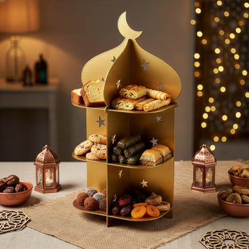 Présentoir minaret en métal – Plateau à dattes et douceurs pour l'iftar du Ramadan