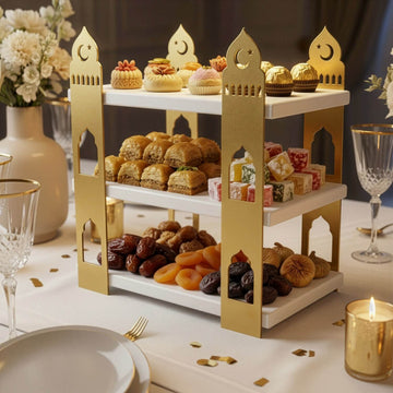 3-stöckige Moschee-Etagere – Ramadan-Dessertturm aus Metall & Holz