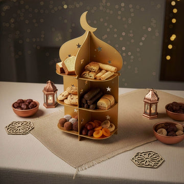 Présentoir minaret en métal – Plateau à dattes et douceurs pour l'iftar du Ramadan