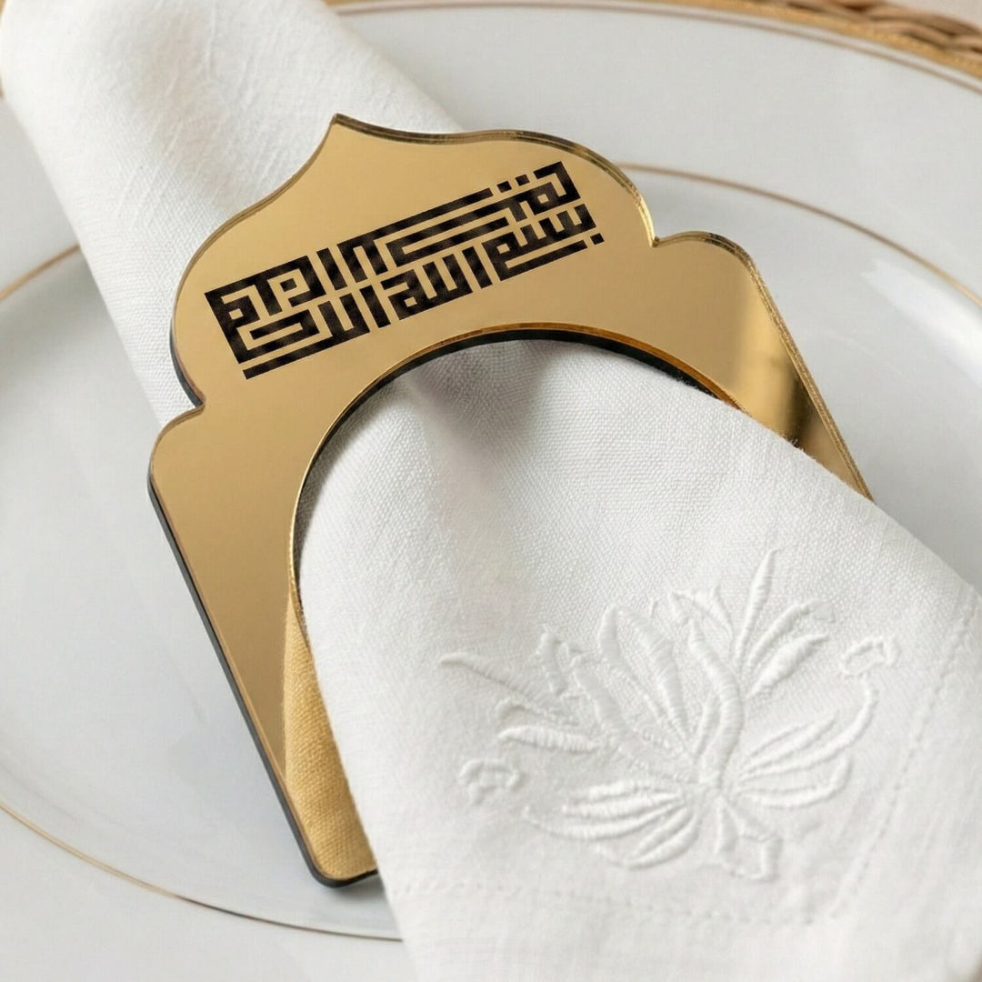 Basmala Kufic Dome Acrylic Napkin Rings – Geometric Islamic Table Decor