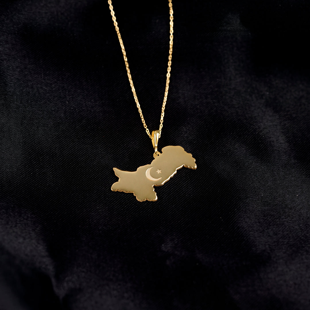 Gold Pakistan map pendant with chain