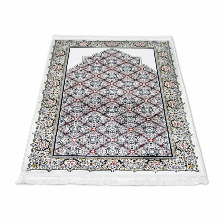 geometric-pattern-gray-red-islamic-prayer-rug-soft-fabric-islamicwallartstore