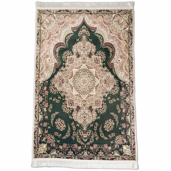 muslim-prayer-rug-green-pink-floral-pattern-soft-fabric-islamicwallartstore