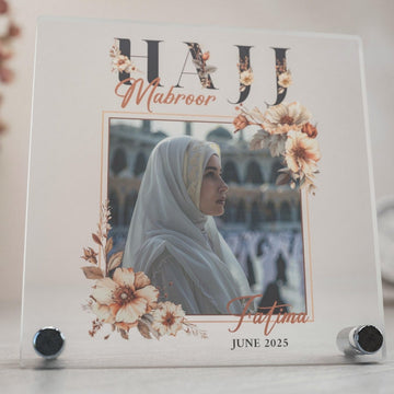 Hajj Mabroor Square Table Decor – Customizable Memory of Hajj - Islamic Wall Art Store