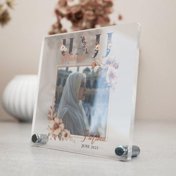 Hajj Mabroor Square Table Decor – Customizable Memory of Hajj - Islamic Wall Art Store