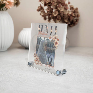 Hajj Mabroor Square Table Decor – Customizable Memory of Hajj - Islamic Wall Art Store