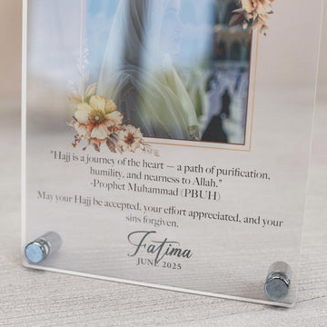 Hajj Mabroor Vertical Tabletop Decor, Personalize with Text & Photo - Islamic Wall Art Store