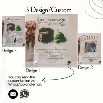Hajj Mabroor Vertical Tabletop Decor, Personalize with Text & Photo - Islamic Wall Art Store