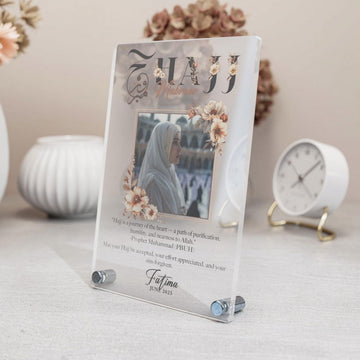 Hajj Mabroor Vertical Tabletop Decor, Personalize with Text & Photo - Islamic Wall Art Store