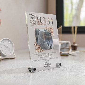 Hajj Mabroor Vertical Tabletop Decor, Personalize with Text & Photo - Islamic Wall Art Store