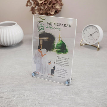 Hajj Mabroor Vertical Tabletop Decor, Personalize with Text & Photo - Islamic Wall Art Store