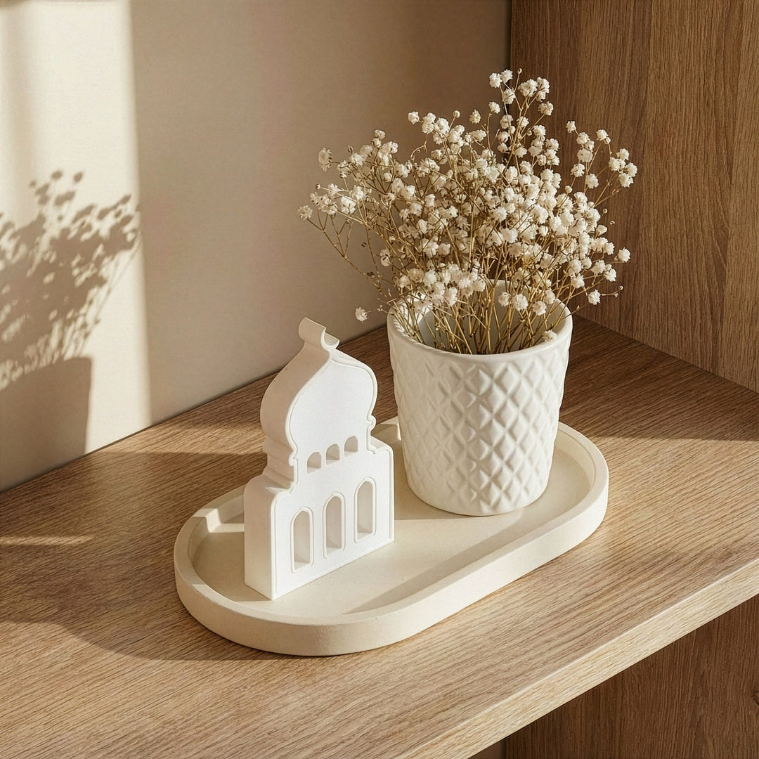 Minimalist Mosque Silhouette Stone Decor – Modern Islamic Arch Sculpture