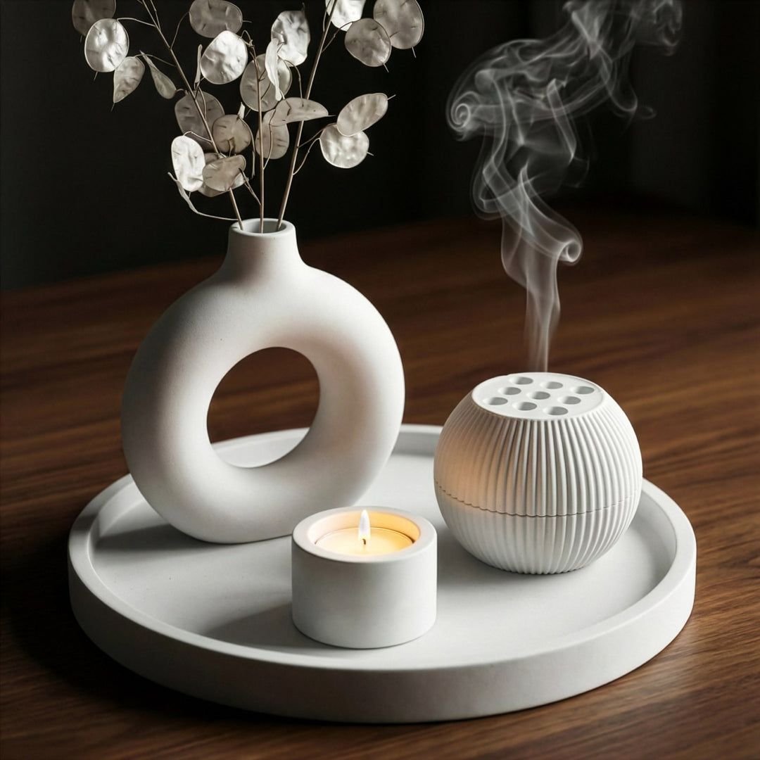 Modern Minimalist 2-Piece Stone Incense Burner – Closable Geometric Mabkhara