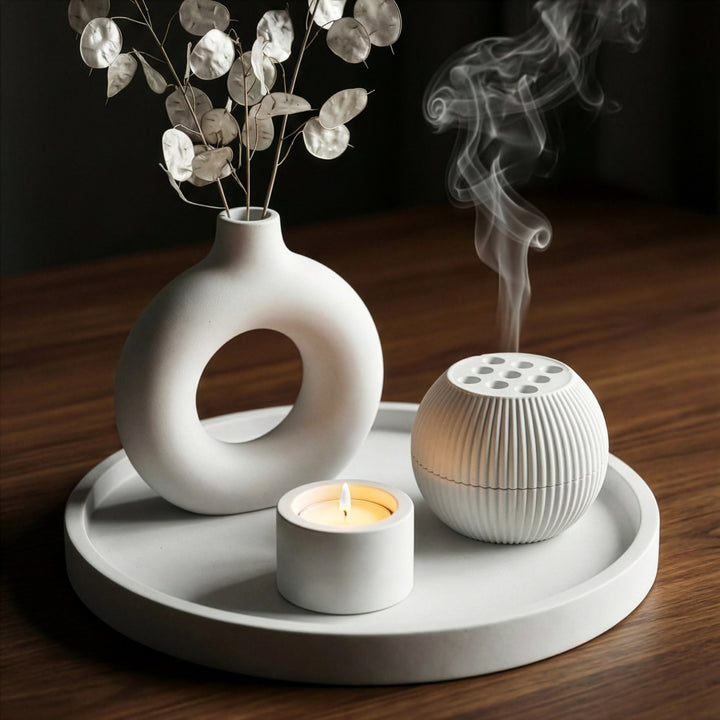 Modern Minimalist 2-Piece Stone Incense Burner – Closable Geometric Mabkhara