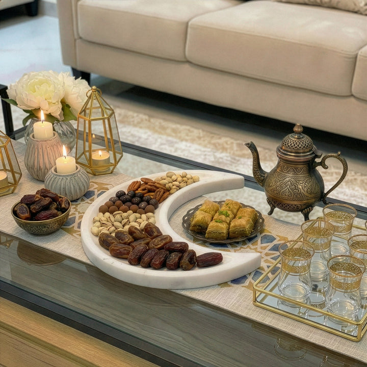 Real Marble Crescent Moon Tray – Natural Stone Serving Platter