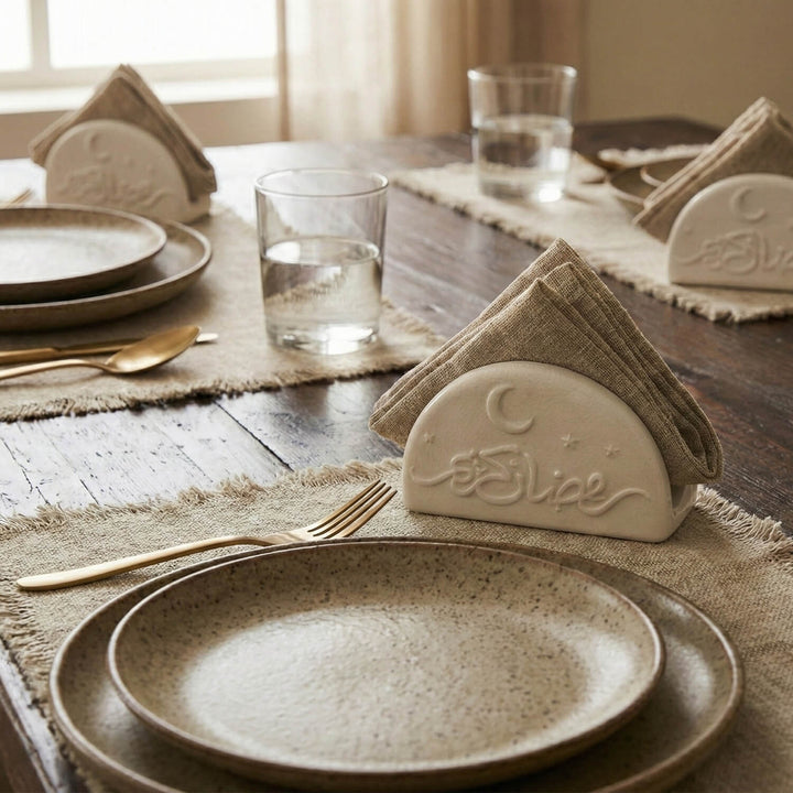 Ramadan Kareem Stone Cast Napkin Holder – Modern Concrete Iftar Decor
