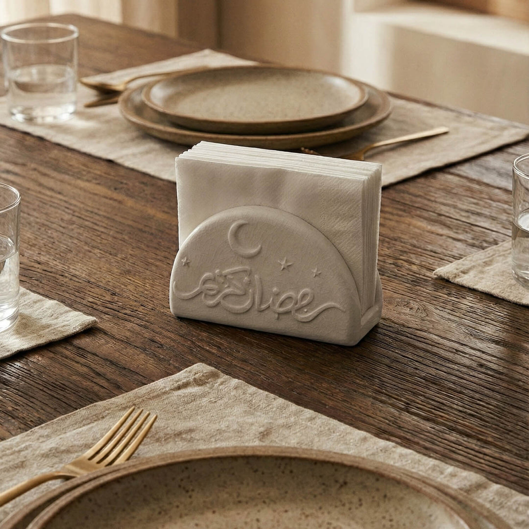 Ramadan Kareem Stone Cast Napkin Holder – Modern Concrete Iftar Decor