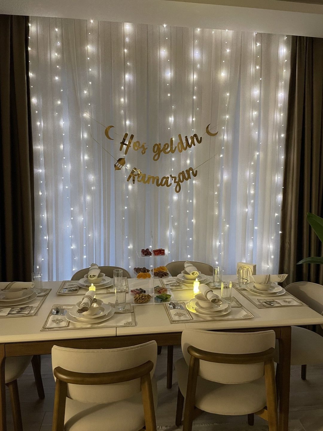 Ensemble de table Ramadan à bordure géométrique moderne en méandres pour 6 personnes - 24 pièces