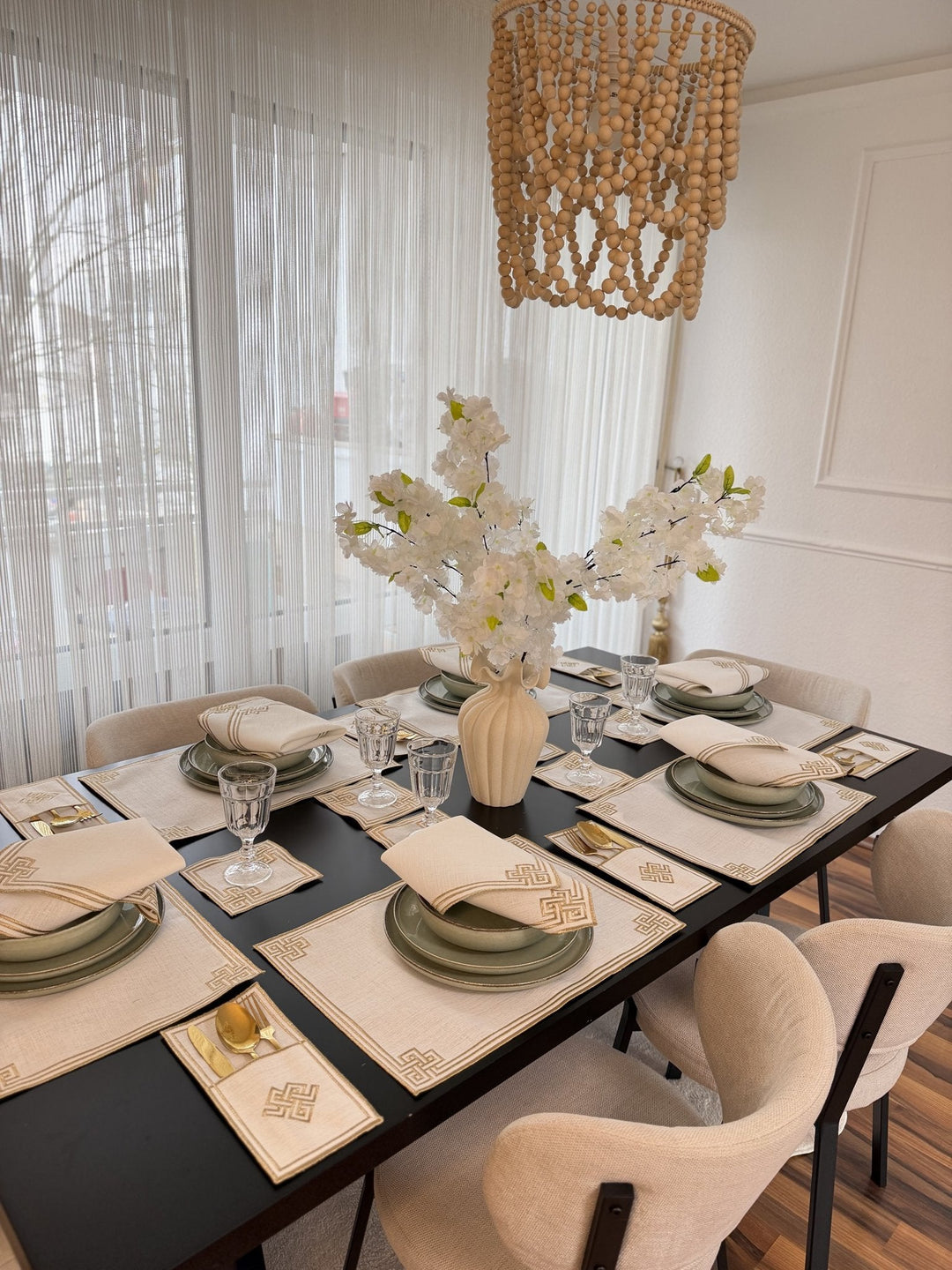 Ensemble de table Ramadan à bordure géométrique moderne en méandres pour 6 personnes - 24 pièces