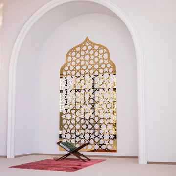 Interior Mihrab Islamic Wall Art - Wooden Prayer Niche | 8 - Pointed Star Motif - Islamic Wall Art Store
