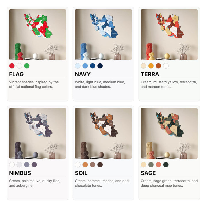 Colorful Iran Wooden Wall Map Heritage Home Decor