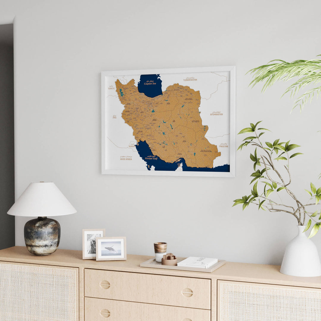 Framed Iran Cork Map Premium Wall Decor