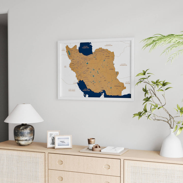 Framed Iran Cork Map Premium Wall Decor
