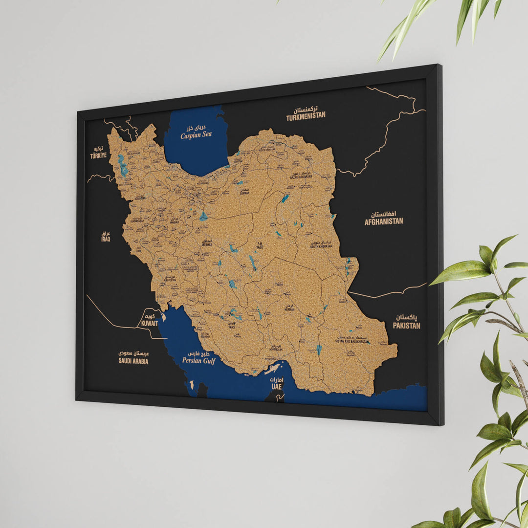 Framed Iran Cork Map Premium Wall Decor