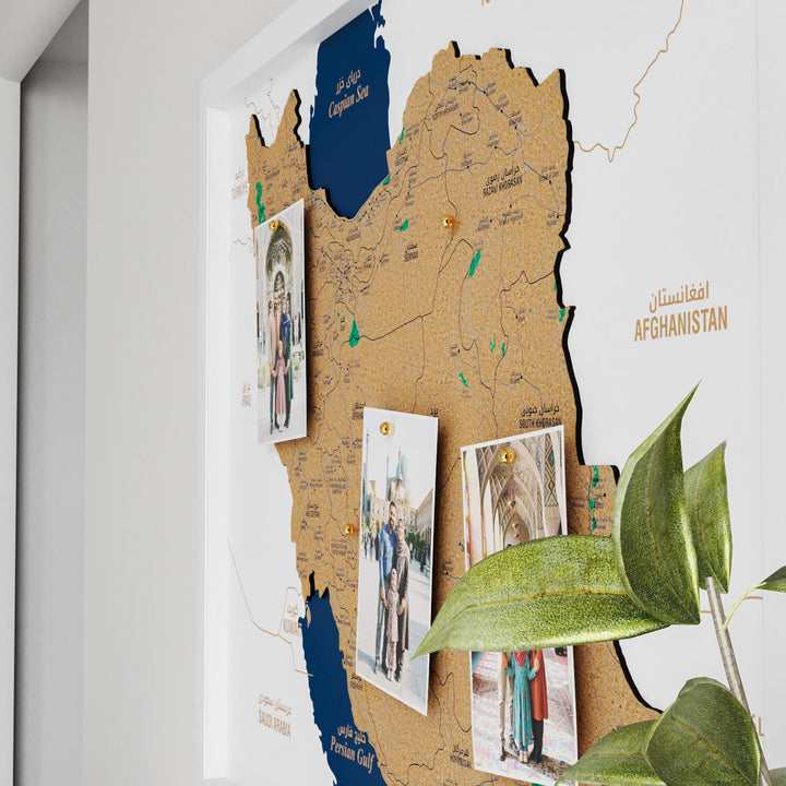 Framed Iran Cork Map Premium Wall Decor
