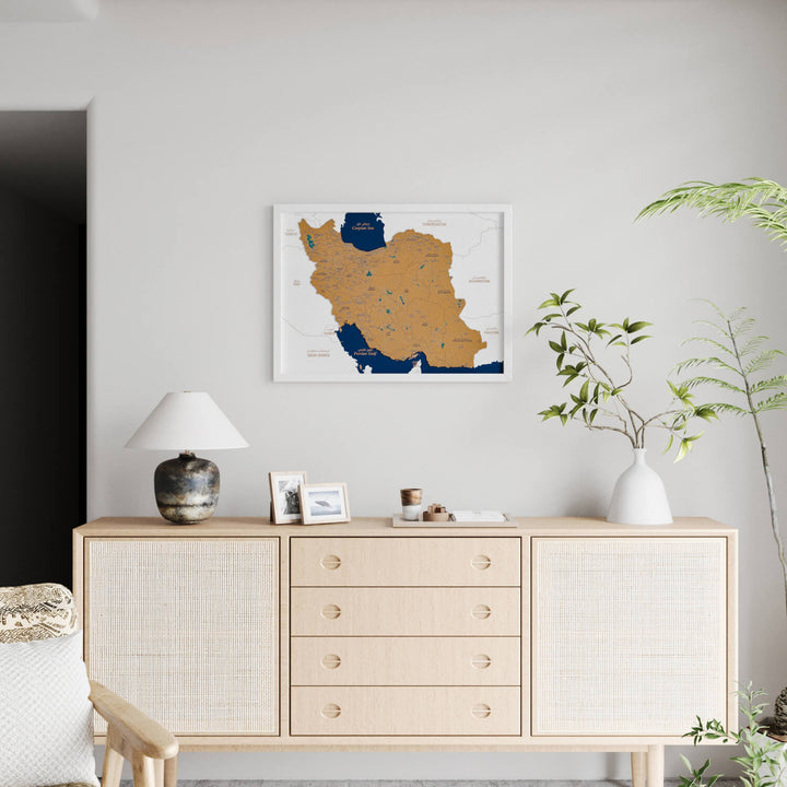 Framed Iran Cork Map Premium Wall Decor